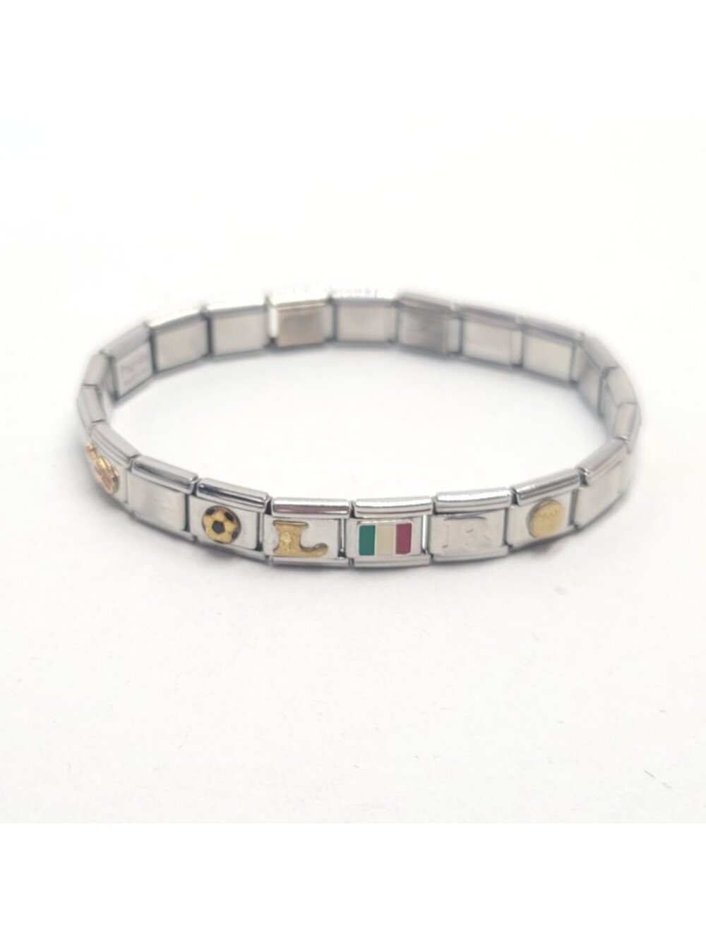 Pagoda D'linQ Italian Modular Charm Bracelet Stainless Steel 18KT Gold, soccer